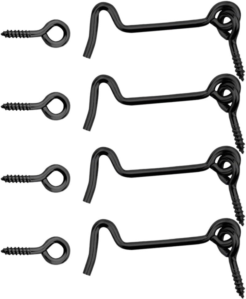 WOOCH 4 Pack 2-Inch Swivel Cabin Hook and Eye Latch – Carbon Steel Door and Window Lock with Mounting Screws, Rust-Resistant for Gate, Closet, Shed, Cabinet (Black) - Image 1